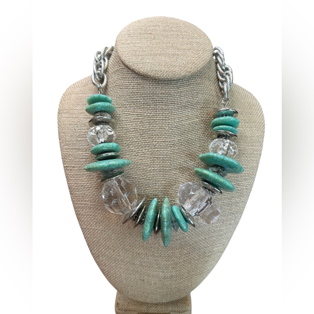 Turquoise Stone and Silver Statement Necklace - Picture 1 of 3